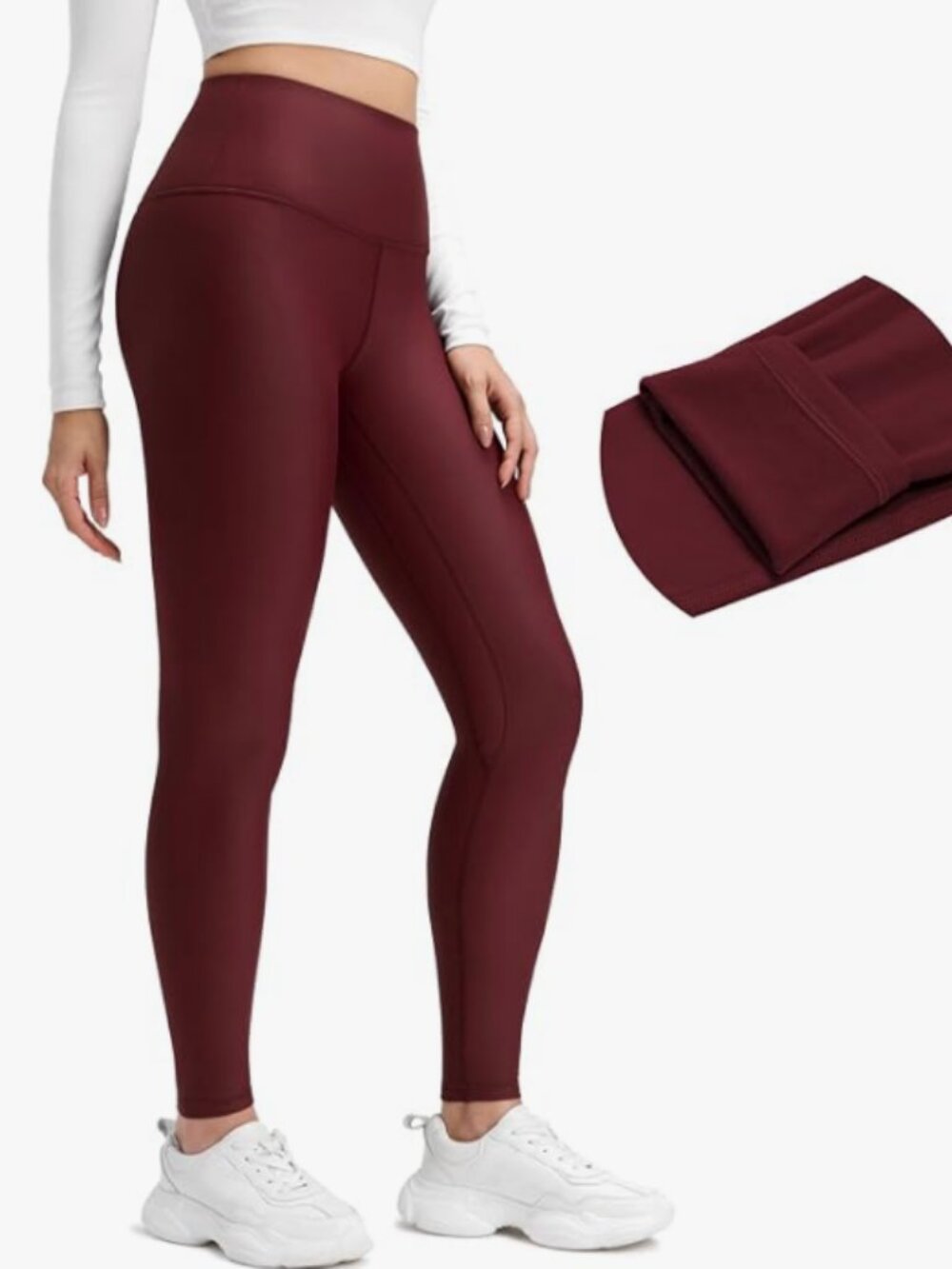 CRZ YOGA Fleece Thermal Leggings; NWT; XL (14); Red Merlot